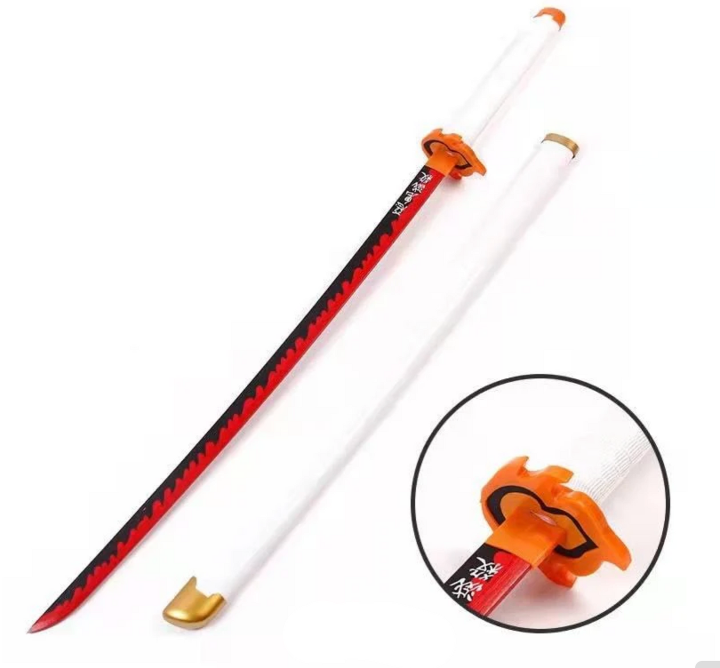 Demon Slayer Kyojuro Rengoku Wooden Katana Cosplay 104 cm Life Size Replica Katana Perfect for Anime Gift Merchandise Collectibles