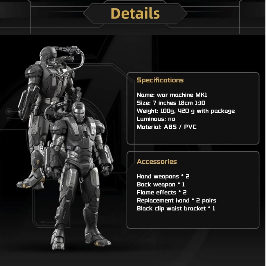 Iron Man War Machine Mark 1 Action Figure, Scale 1/10 Scale | ZD Toy | 20 Joints Movable Toy