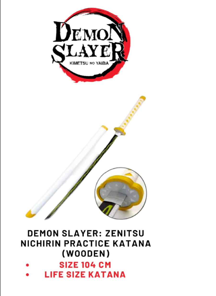 Demon Slayer Zenitsu Katana Wooden Sword Toy Life Size 104CM | Anime Cosplay Replica