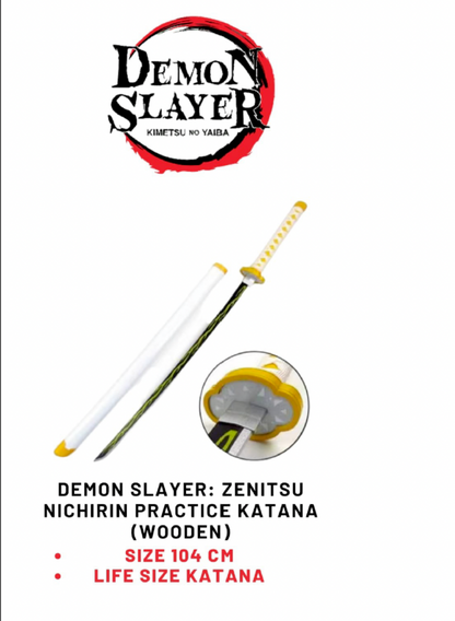Demon Slayer Zenitsu Katana Wooden Sword Toy Life Size 104CM | Anime Cosplay Replica