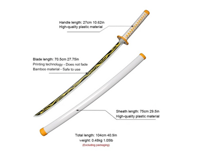 Demon Slayer Zenitsu Katana Wooden Sword Toy Life Size 104CM | Anime Cosplay Replica