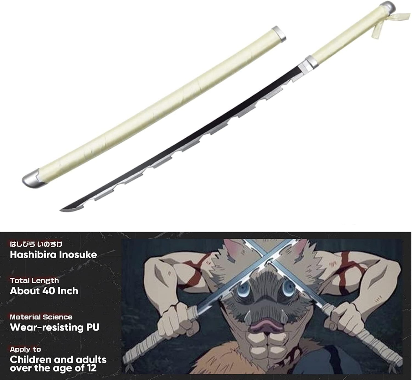 Demon Slayer Inosuke Katana Wooden Sword Toy Life Size 104CM | Anime Cosplay Replica (Copy)