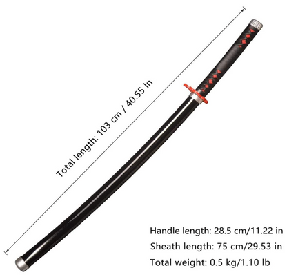 Tanjiro Kamado Wooden Sword Cosplay 104 cm Flame Nichirin Life Size Replica Katana Perfect for Anime Gift Merchandise Collectibles