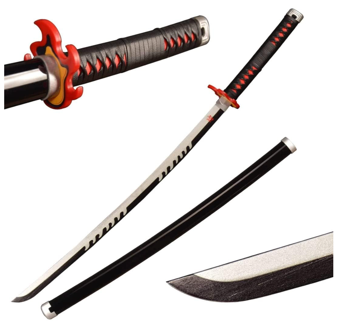 Tanjiro Kamado Wooden Sword Cosplay 104 cm Flame Nichirin Life Size Replica Katana Perfect for Anime Gift Merchandise Collectibles