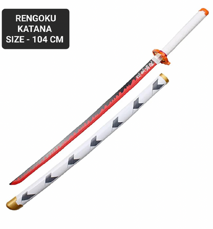 Demon Slayer Rengoku Wooden Katana Cosplay 104 cm Life Size Replica Katana Perfect for Anime Gift Merchandise Collectibles