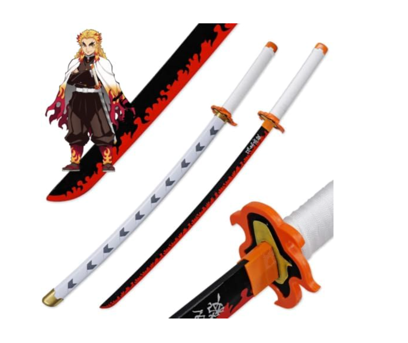 Demon Slayer Rengoku Wooden Katana Cosplay 104 cm Life Size Replica Katana Perfect for Anime Gift Merchandise Collectibles