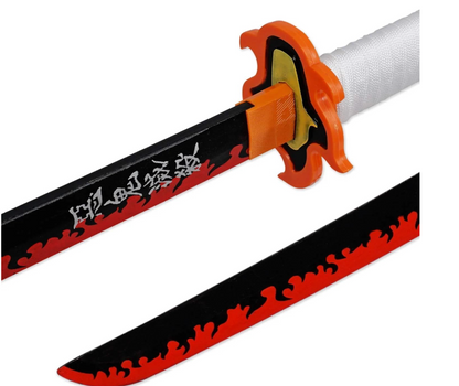 Demon Slayer Rengoku Wooden Katana Cosplay 104 cm Life Size Replica Katana Perfect for Anime Gift Merchandise Collectibles