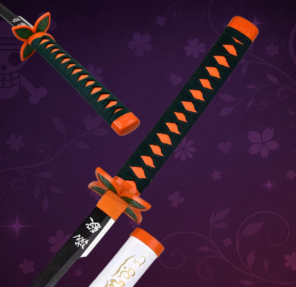 Demon Slayer Kyojuro Rengoku White Wooden Katana Cosplay 104 cm Life Size Replica Katana Perfect for Anime Gift Merchandise Collectibles