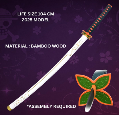 Demon Slayer Kyojuro Rengoku White Wooden Katana Cosplay 104 cm Life Size Replica Katana Perfect for Anime Gift Merchandise Collectibles