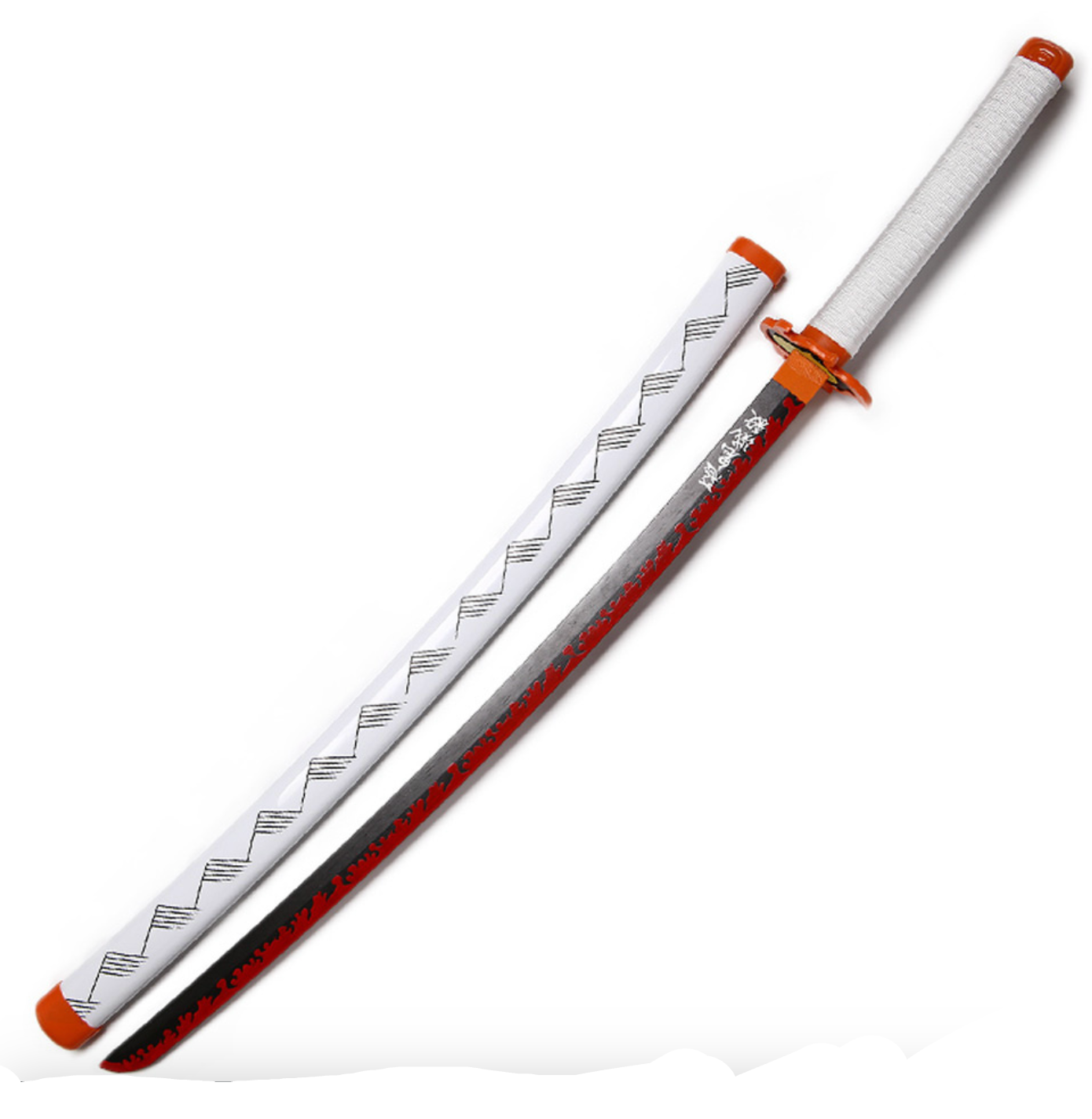 Demon Slayer Rengoku Pattern Style Wooden Katana Cosplay 104 cm Life Size Replica Katana Perfect for Anime Gift Merchandise Collectibles